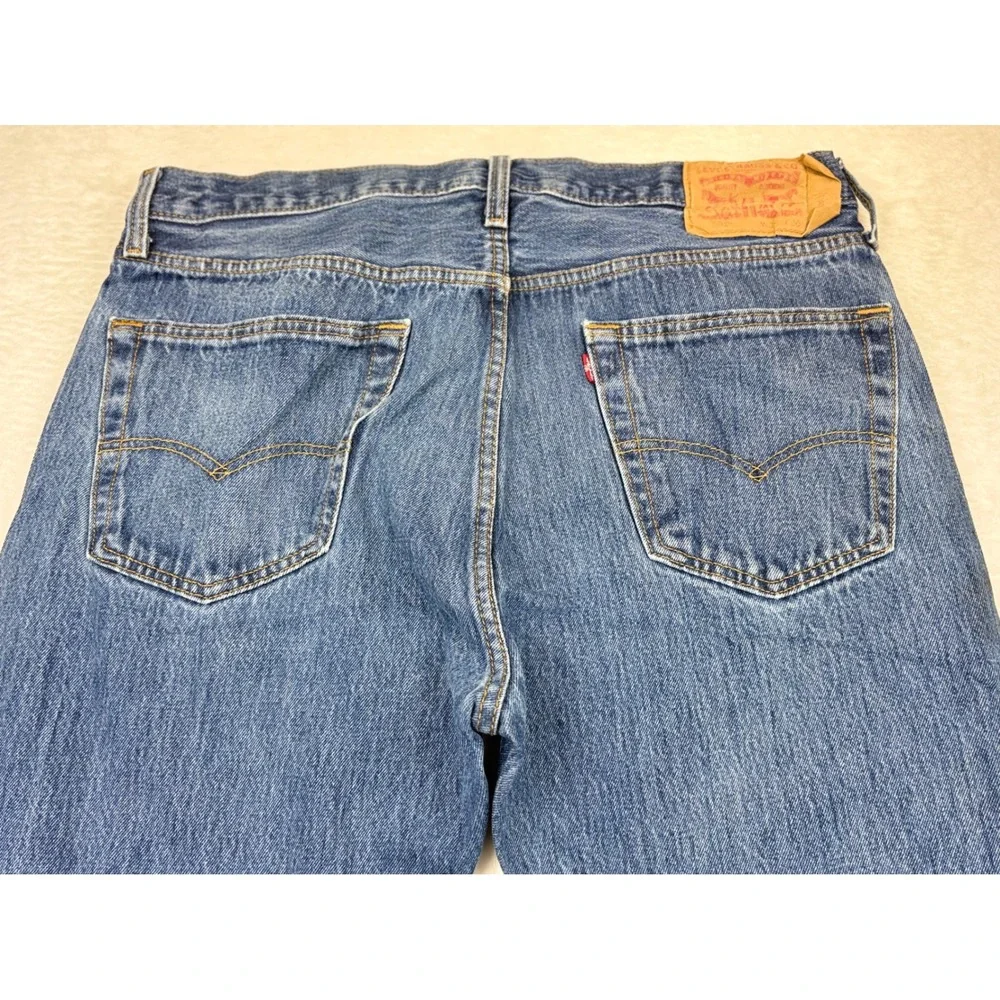 Levis 501 Mens Jeans 36x30 Clean Distressed Festival faded Indigo Blue Denim